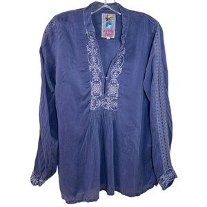 Johnny Was - Women’s Embroidered Tunic Top - Dark Blue, X-Small